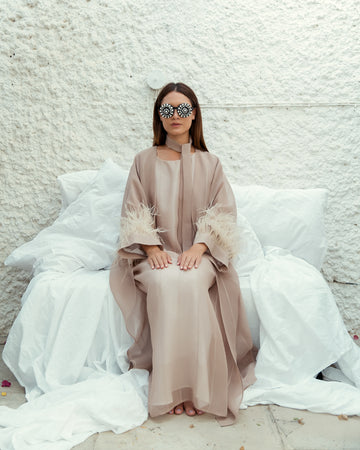 CHIFFON, OSTRICH FEATHER Abaya