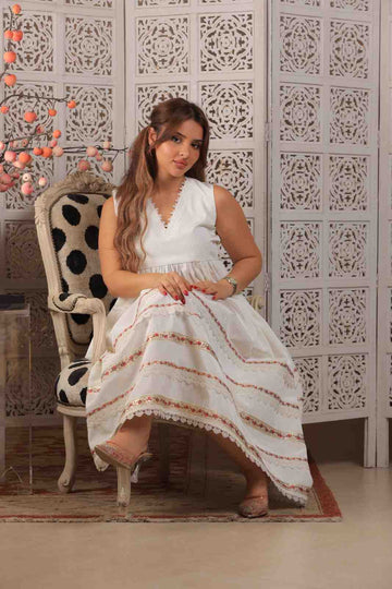 Floral Dress with Red Ribbon